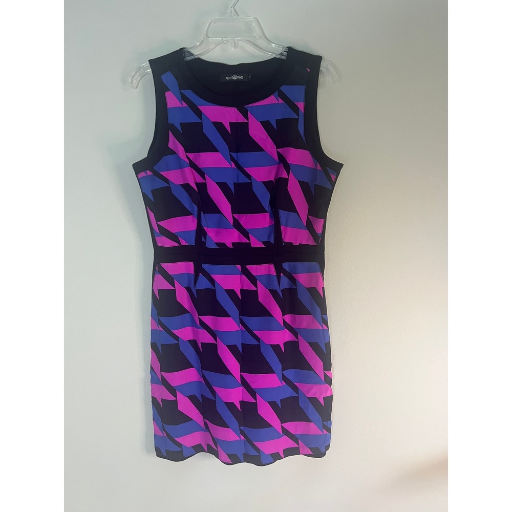 Alice + Trixie Womens Pink Blue Geometric‎ Silk Front Sleeveless Sheath Dress M
